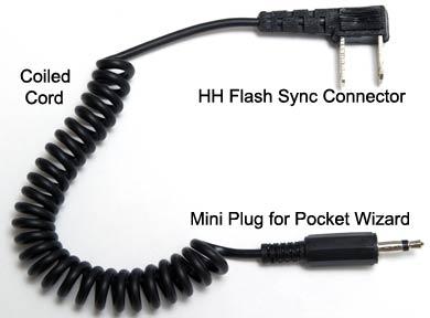 Deluxe Coiled HH connector for Novatron, Speedotron, etc. to Pocket Wizard, CyberSync, or Elinchrom Skyport