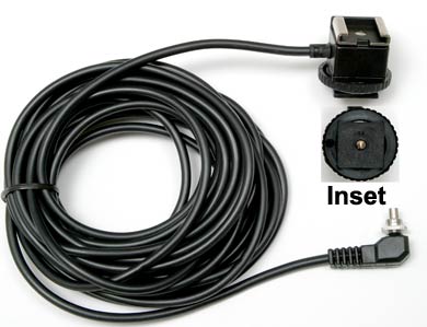 Camera Hotshoe Adapter with 5 Meter Cord and Screwlock PC Sync