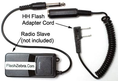 Deluxe Coiled HH connector for Novatron, Speedotron, etc. to Inexpensive Radio Slave Adapter Cable