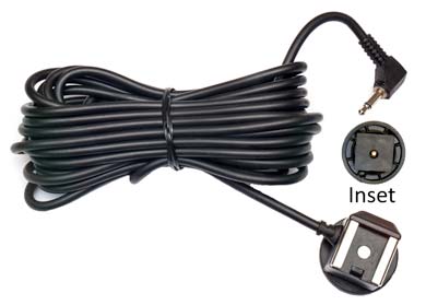 Camera Hotshoe Adapter with 5 Meter Cord and Right Angle Miniphone Plug